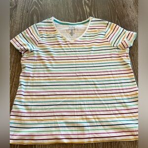 Women’s XXL V-Neck Rainbow Striped T-Shirt